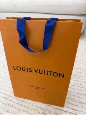 Louis Vuitton Orange Gift Bag with Blue Ribbon Handles